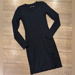 Abercrombie & Fitch Bodycon Long Sleeve Dress Black Ribbed Ruffle Hem